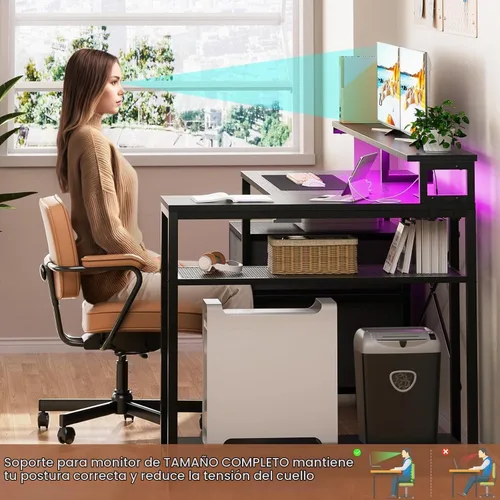Vista 6 de Aheaplus Escritorio en forma de L con cajón de archivos, escritorio reversible en forma de L para computadora y juegos con toma de corriente