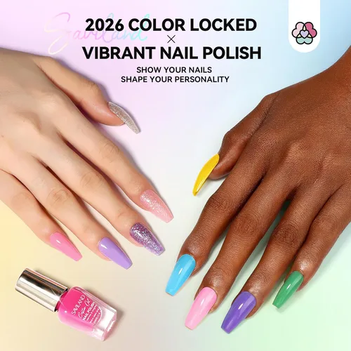 Vista 6 de SAVILAND Juego de esmaltes de uñas: kit de esmalte de uñas de secado rápido rosa brillante, amarillo y rojo, con purpurina, 24 colores, esmalte