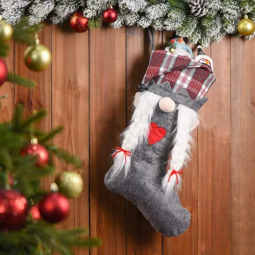 Vista 7 de 2025 Adornos de Calcetín de Gnomo de Navidad Personalizados, Calcetines de Barba de Santa de Felpa de Piel Sintética, Decoraciones del Hogar Regalos