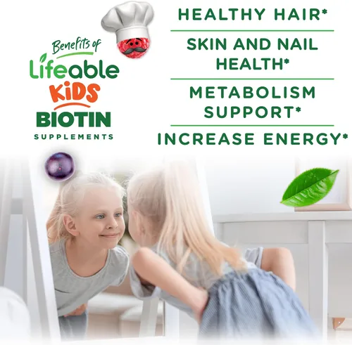 Vista 3 de Lifeable Gomitas de biotina para niños - 5000 mcg - Suplemento de sabor natural de gran sabor, vitaminas masticables vegetarianas sin OMG