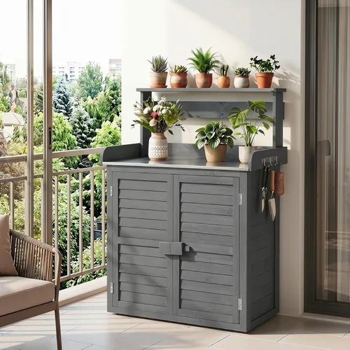 Vista 9 de Goplus Garden Potting Bench Table with Stainless Steel Tabletop