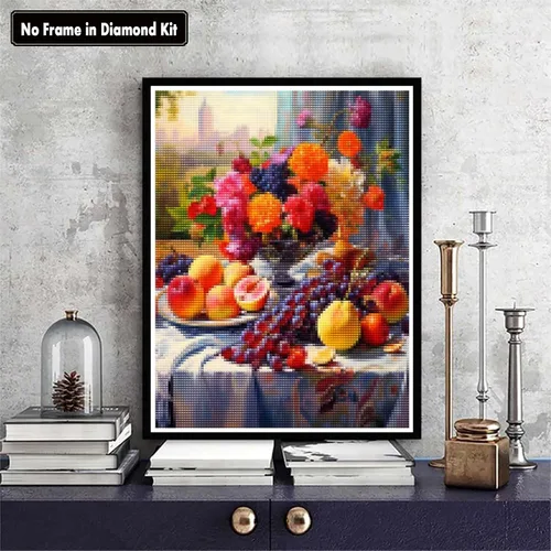 Vista 2 de Zariocy Kits de arte de diamantes 5D para adultos, frutas, pintura de diamantes de bricolaje, arte redondo de taladro completo, pinturas de bordado