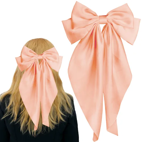 Vista 9 de Pufandor - Lazo para el cabello de satén sedoso para mujeres, lazos rojos para niñas, pasadores de lazo, cola larga con clips, lazos grandes