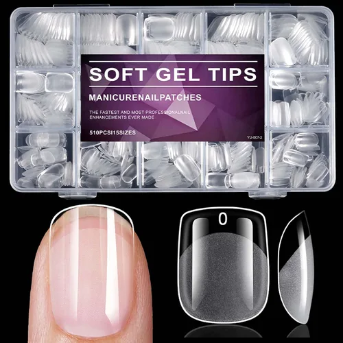 Vista 9 de 510 puntas de uñas ovaladas extra cortas, uñas postizas transparentes
