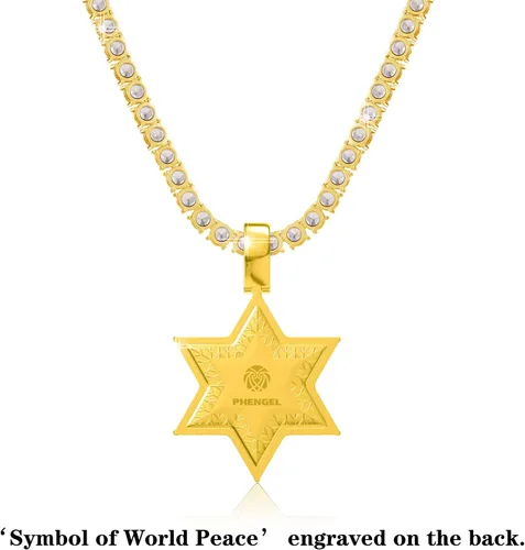 Vista 2 de PHENGEL Collar de estrella de David con piedra natal para hombres y mujeres, oro de 14 quilates, circonita cúbica 5A, joyería hip hop, 0.197in, 22
