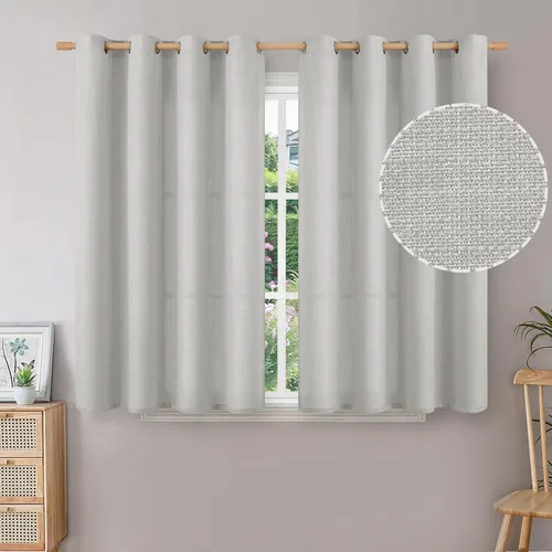 Vista 57 de BGment Cortinas de Lino Beige de 63 Pulgadas de Largo 2 Paneles - Tratamientos para Ventanas con Textura de Arpillera Filtrantes de Luz Cortinas