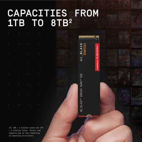 Vista 6 de WD_BLACK SN850X 1TB NVMe SSD - M.2 2280, velocidades de lectura de hasta 7,300 MB/s, velocidades de escritura de hasta 6,300 MB/s, expansión