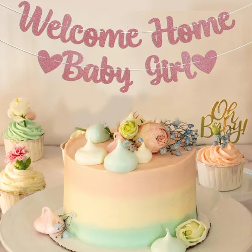 Vista 7 de Cartel de bienvenida a casa para bebé, decoración rosa para baby shower, revelación de género, decoración interior y exterior, purpurina dorada rosa