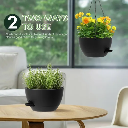 Vista 6 de Paquete de 2 12 macetas colgantes con cadenas, macetas de plástico de riego automático para plantas de interior y exterior, diseño de cadena