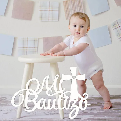 Vista 4 de Bucherry Mi Bautizo - Letrero decorativo para baby shower, decoración de bautizos de madera, decoración de primera comunión, estilo rústico, 15.0 x