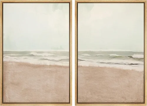 Vista 121 de Ashbrook - Set de arte de pared en lienzo enmarcado, tonos orgánicos de la tierra en beige y marrón con ilustraciones de trazos circulares, arte