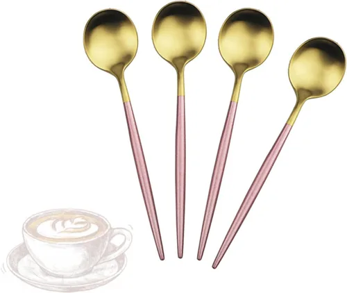 Vista 6 de JASHII Juego de 4 cucharas de café para café, de acero inoxidable 18/10, para té, postre, aperitivo, 4.9 pulgadas, mango redondo, color negro mate