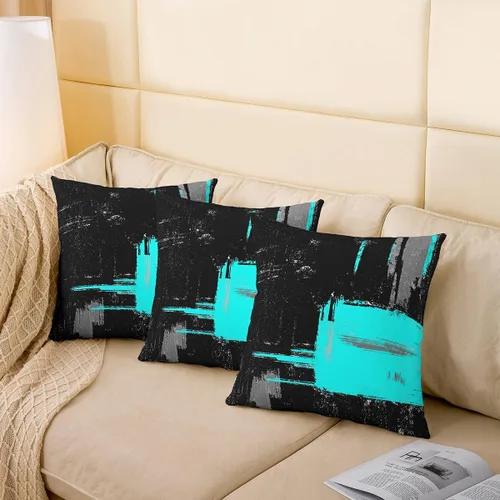 Vista 34 de Juego de 2 fundas de almohada abstractas de 16 x 16 pulgadas para niños, niñas, adolescentes, decoración de dormitorio, moderna a rayas, decoración