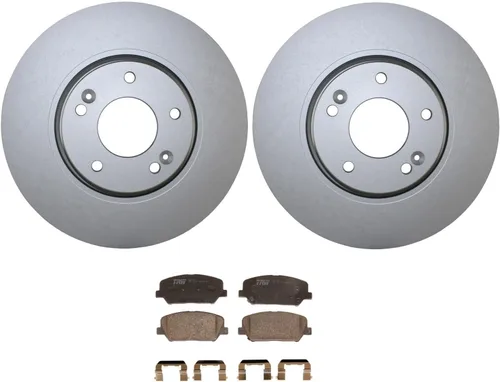 Vista 2 de Rotores de disco ventilados recubiertos de 11.811 in y TRW Pro Juego de pastillas bajas metálicas con sensores acústicos Kit de freno delantero