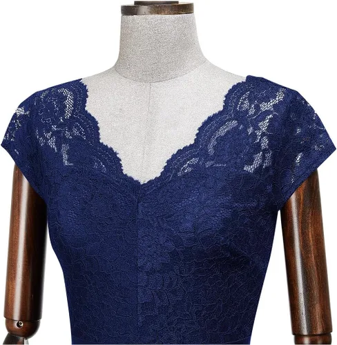 Vista 7 de MISSMAY Elegante vestido largo de cóctel con volantes y encaje floral para mujer