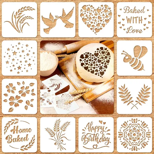 Vista 7 de Patelai 12 Piezas Plantillas para Pan Plantillas de Pan Artesanal Juego de Moldes para Hornear Plantilla de Cocina para Hornear, Pastel, Tarta