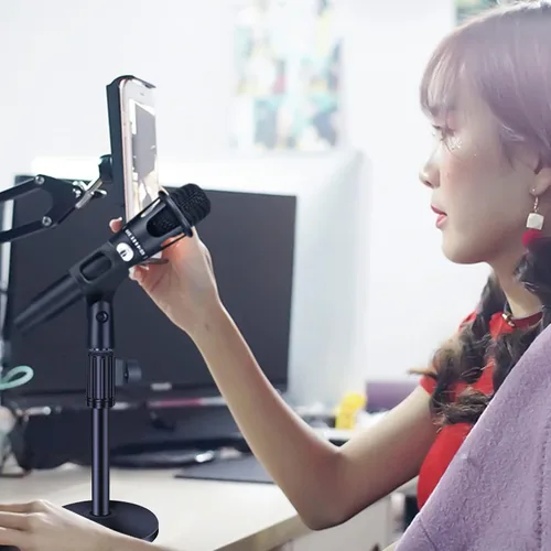 Vista 6 de Soporte de micrófono de escritorio pequeño, soporte de micrófono de escritorio de acero ajustable con clip de micrófono para Blue Yeti Snowball