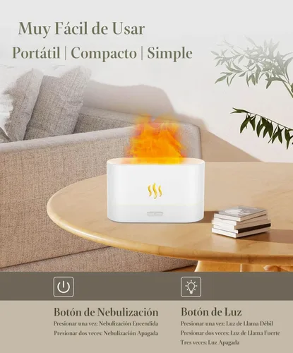 Vista 3 de Difusor de Aire en Forma de Llama Humidificador, Difusor de Aroma Mejorado para Aceites Esenciales, Aromaterapia Ultrasónica, Humedad de Niebla