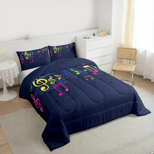 Vista 2 de Feelyou Juego de ropa de cama con diseño de arco iris, juego de edredón para niños, niñas, decoración de notas musicales, edredón de microfibra