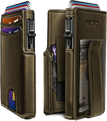 Vista 12 de miyozi Billetera para hombre, con clip para dinero, bolsillo para monedas, ventana para identificación, delgada, bolsillo frontal con bloqueo RFID