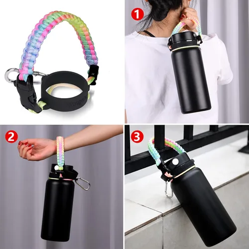 Vista 4 de Wongeto Mango de cuerda de paracaídas 2.0 con correa para el hombro compatible con Hydro Flask 2.0 correa de botella de agua de boca ancha