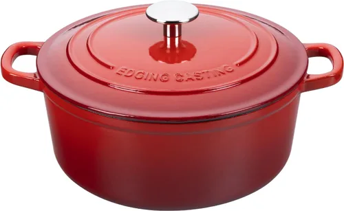 Vista 13 de EDGING CASTING Hornos holandeses con tapa, horno holandés cubierto de hierro fundido esmaltado de 5.5 cuartos de galón con doble asa, cian oscuro