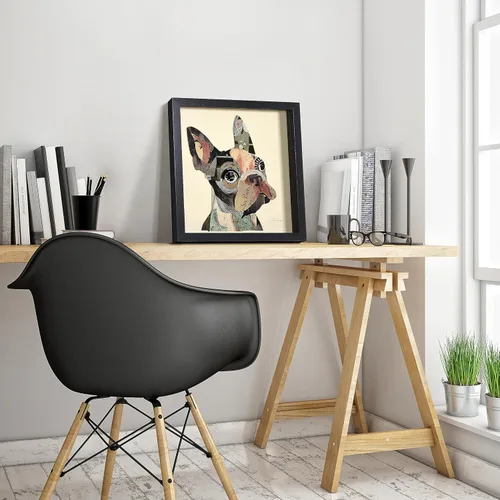 Vista 8 de Empire Art Direct Alex Zeng - Papel gráfico enmarcado con collage dimensional de bulldog francés bajo vidrio, listo para colgar, 17 x 17 pulgadas