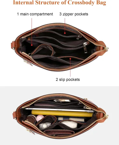 Vista 6 de Over Earth Bolsos cruzados para mujer de cuero con múltiples bolsillos