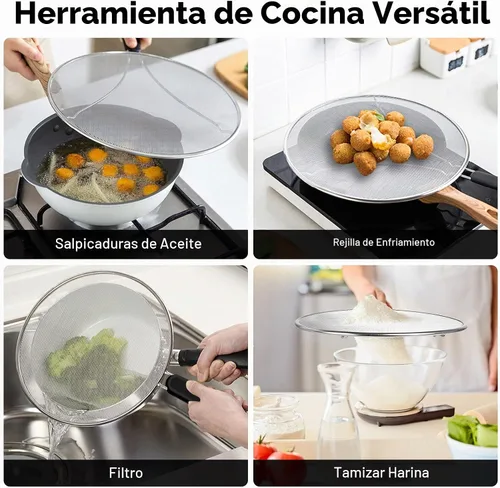 Vista 7 de Pantalla contra salpicaduras para sartén, 9.8 pulgadas, 11.4 pulgadas, 13 pulgadas, malla fina de acero inoxidable, protector contra salpicaduras