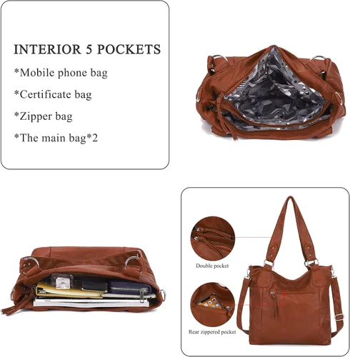 Vista 5 de Angel Kiss Hobo - Bolsos de hombro para mujer, grandes, suaves, de piel sintética lavada, a rayas, bolsos cruzados