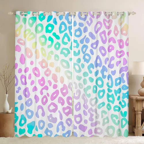 Vista 19 de Feelyou Cortinas de ventana de leopardo para decoración de dormitorio, cortina de guepardo africano, diseño de leopardo arcoíris, cortinas de Multi