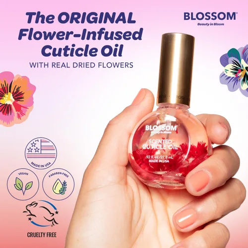 Vista 4 de Blossom Hidratante, hidratante, fortalecedor, aceite perfumado para cutículas, infundido con flores reales, fabricado en Estados Unidos, paquete