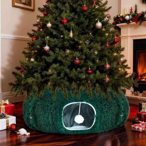 Vista 12 de Túnel de árbol de Navidad para gatos de 36 pulgadas, cama de dona, blanco