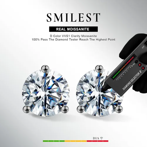 Vista 2 de Aretes de moissanita de martini de 0.2 a 4 quilates para mujeres y hombres, color D, claridad VVS1, brillantes aretes de diamantes creados