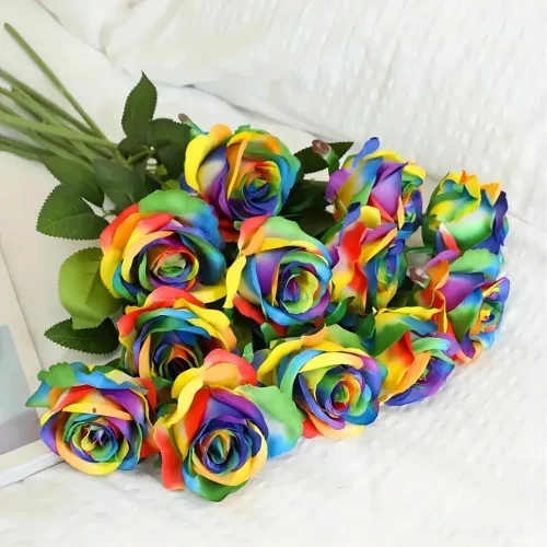 Vista 12 de Laelfe 12 PCS Flores Artificiales Rosas Negras, Flores de Seda Falsas de Tallo Largo Rosa Artificial para Decoraciones de Halloween Hogar Boda Negro
