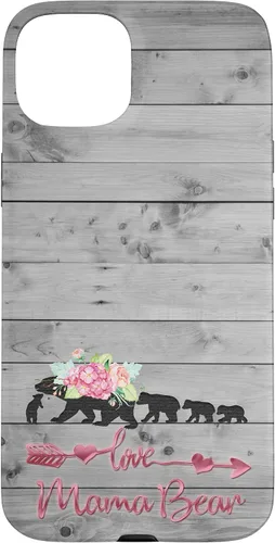 Vista 9 de Pink Floral Black Mama Bear Four Cubs on Vintage Gray Rustic Case for iPhone 17