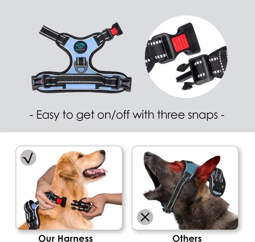 Vista 3 de PHOEPET Arnés para perro sin tirones, chaleco reflectante ajustable con asa de entrenamiento, bolsillo para identificación con nombre, 2 ganchos