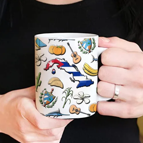 Vista 5 de Lotacy Taza de café con símbolos de Cuba con bandera de mapa, taza de cerámica de bandera cubana de 11 onzas, recuerdo de Cuba y regalos, idea