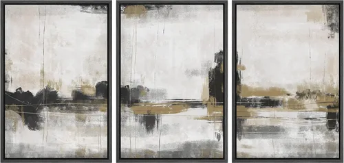 Vista 263 de SIGNFORD - Set de obras de arte en lienzo enmarcado para pared, ilustraciones abstractas de neblina del desierto en tonos neutros beige y marrón
