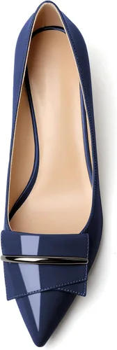 Vista 6 de YODEKS Zapatos de tacón grueso para mujer, tacón de bloque bajo, punta puntiaguda, zapatos de tacón para el trabajo, casual, vida diaria, fiesta