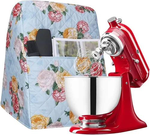 Vista 8 de Funda para batidora de pie floral con bolsillos, acolchada a prueba de polvo, compatible con KitchenAid de 5 a 8 cuartos de galón, Hamilton Beach