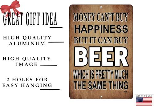 Vista 2 de Rogue River Tactical Divertido letrero de metal sarcástico decoración de pared hombre cueva bar dinero felicidad cerveza beber