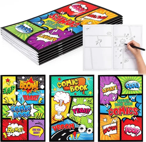 Vista 8 de Harloon 3 piezas de cómics en blanco de 6.6 x 10 pulgadas con paneles, dibuja tú mismo, plantillas de dibujos de cómics, diseños variados, diseños
