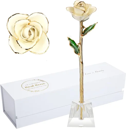 Vista 7 de Regalos para mamá, rosa dorada, rosa bañada en oro hecha de rosa real, regalos para ella y los mejores regalos para la madre, rosas doradas
