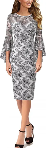 Vista 2 de VFSHOW - vestido elegante y entallado con mangas acampanadas para mujer, vestido de tubo para cócteles y fiestas