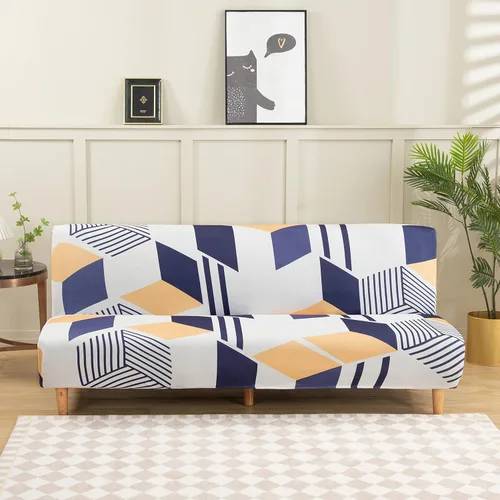 Vista 29 de LiveGo Fundas para futón sin brazos, funda elástica plegable para sofá cama con parte inferior elástica, funda de sofá ajustable estampada, Negro