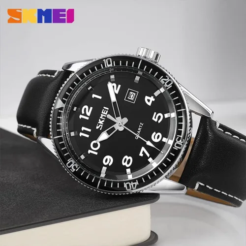 Vista 5 de SKMEI Relojes para hombre correa de cuero fácil de leer gran cara casual a la moda impermeable analógico vestido de cuarzo luminoso lujoso regalo