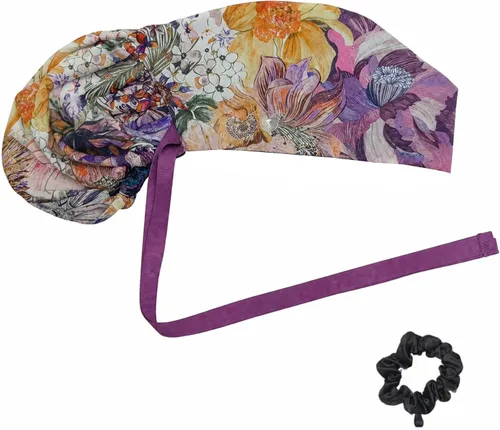 Vista 17 de Gorra médica con interior sedoso, gorro de algodón con banda para el sudor y botones, cola de caballo ajustable