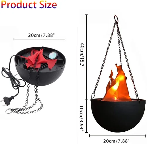 Vista 2 de Luz LED de fuego falso 3D, lámpara colgante de efecto de llama de seda para Halloween, Navidad, festivales, fiestas, clubes nocturnos
