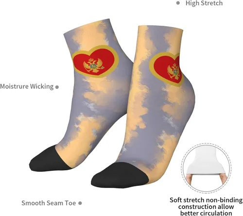 Vista 7 de Love Montenegro Flag Heart Ankle Socks Winter Low Cut Sports Warm Comfort Breathable Casual Socks For Mens And Womens